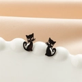Cute minimalist black cat stud earrings made of high-quality stainless steel - 753 Black