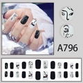 Black and white abstract face art press-on nails set with geometric patterns 24pcs - Black and White Abstract Face Line Style (A796) / 24Pcs/Box (With Glue)
