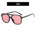 Occhiali da sole da pilota alla moda con montatura quadrata nera e lenti rosa - Cerniera in Metallo / Nero Lucido Lenti Rosa