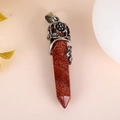 Red jasper hexagonal crystal pendant with vintage silver floral metal cap on pink background - Red Jasper