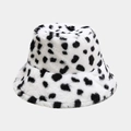 Dettaglio del cappello a secchiello in peluche bianca a pois neri in ecopelliccia - M (56-58cm) / Bianco (Maculato Nero)