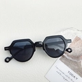 Retro small round sunglasses with matte black geometric frames and dark grey lenses - Black and Gray