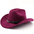 Close-up of purple faux suede cowboy hat with vintage belt strap and buckle detail - M (56-58cm) / Burgundy