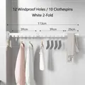 White 2-fold wall-mounted folding drying rack 113cm with 12 windproof holes and 10 clips - White (Upgraded 2-Fold/12 Holes 10 Clips)