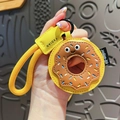 Creative yellow donut leather keychain pendant with embroidery for woman bags - Donut