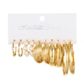 Set di 6 paia di orecchini a cerchio dorati geometrici con perle sintetiche - Stile Oro KC (6594)