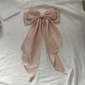 Elegant large dusty pink satin ribbon bow hair clip with long flowing streamers for women - Lotus Pink