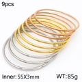 Set of 9 stacking 3mm bangles in gold, rose gold and silver finishes, 55mm inner diameter - 9Pcs Set-Mixed Colors (KB184085-LO)