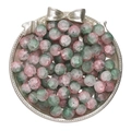 Pink and green watermelon glass beads for DIY jewelry making in a decorative dish - Pink Green Frosted Lampwork Beads