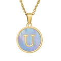 Collier en or 18K avec pendentif rond en nacre et charm de la lettre U dorée - Lettre U (Chaîne Incluse)