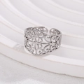 Silver hollow pattern stainless steel ring with elegant vintage design and adjustable band - Adjustable Open / Silver
