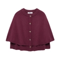 Front view of wine red knit cape cardigan with round neck and single-breasted buttons - S / Burgundy