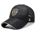 Black mesh baseball cap with khaki brim detail and embroidered shield logo for summer - Adjustable / Black
