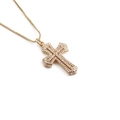 Elegant gold cross necklace with zircon pavé pendant and classic box chain on white background - Double Layer Full Rhinestone Cross Style (00659-YH Cross)