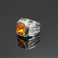 Retro dragon ring in silver steel featuring a large rectangular orange gemstone inlay - US 7 / Steel Base Yellow Gemstone