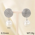 Pendientes espirales de acero plateado con una gran perla blanca de 16mm de gala - Perla de 16mm / Color Acero