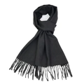 Detail shot of soft black cashmere-like winter scarf with fine fringe tassels on white background - 30*190cm / Solid Black
