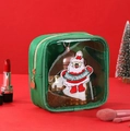Neceser de chenilla verde con ventana transparente y parche de Papá Noel bordado - Santa Claus / Bolso cuadrado pequeño