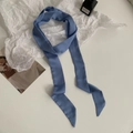 Elegant long blue silk skinny scarf for handbags or hair styling on white surface - 200cm / Deep Bamboo Blue
