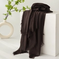 Deep brown cotton linen scarf with elegant fringe edges on a minimalist background - Brown