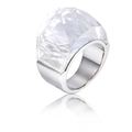 Minimalist vintage stainless steel ring with a large faceted clear crystal stone - Clear/Silver (KR25836-K)