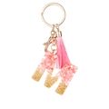 Pink resin letter M keychain with gold foil and decorative tassel accessory - Pink Gold Foil M