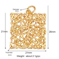 Golden hollow square pendant with intricate lace-like texture and measuring dimensions - K74-H Square / 1 Piece / Gold
