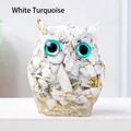 Artisan resin owl figurine with white turquoise stones and gold foil details - White Turquoise Style 2