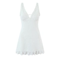 Abito estivo bianco senza maniche con scollo a V, pizzo delicato, jacquard e bordo a balze - S / Bianco