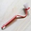 Pink handle cleaning brush with white stiff bristles for shoes and clothes laundry use - V-shaped Toilet Brush / Nordic Pink