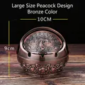 Bronze peacock relief ashtray with lid, windproof decorative metal container 10cm - Red Copper Extra Large Peacock