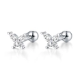 925 silver butterfly stud earrings with sparkling marquise zircons and screw ball backs - Silver-White Zirconia