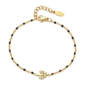 18K gold plated stainless steel tree of life bracelet with black seed beads and charms - Black