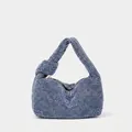 Bolso de noche azul con pedrería y asa anudada con cristales brillantes para mujer - Azul