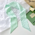 Mint green leaf print silk scarf headband with Love Yourself slogan on white paper - Letter Small Leaves