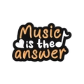 Enamel music pin with 'Music is the answer' text in orange and black finish - Music Is The Answer