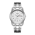 Business quartz watch for men with silver steel band, white dial and day-date display - 980 Silver White Dial