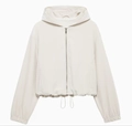 Detail of hooded pilot jacket with zipper, drop shoulders, and adjustable drawstring hem - S / Hooded Jacket / White