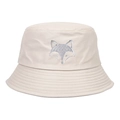 Cream white cotton bucket hat with silver fox embroidery shown in a front-facing studio view - Adjustable / Off White