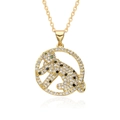 Close-up of gold-plated leopard pendant necklace with micro-pave multicolored zircons - Cheetah