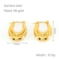 Polished 18k gold plated stainless steel U-shaped hoop earrings 17mm x 23mm size - Minimalist Smooth U-Shaped Style (ZE1237G)