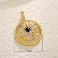 Round 16mm gold plated pendant with blue gemstone and sparkling starburst design - A0215-Gold Disk Blue Gem