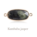 Oval Kambaba Jasper connector with gold plated trim and double loops for DIY jewelry - Kambaba Jasper Gold