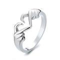 Minimalist S925 sterling silver hugging hands heart ring with polished finish - Adjustable US Size 7 / White Gold