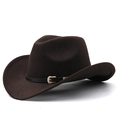Vista dettagliata del cappello da cowboy in feltro marrone con fibbia vintage in pelle - M (56-58 cm) Regolabile / caffè