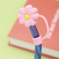 Pink silicone flower straw cover for cups, creative floral cap design detail - Pink Yellow Flower / 10mm