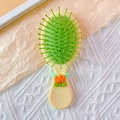 Cute carrot design air cushion hairbrush with yellow handle and green bristles - Tulip (Long Comb)