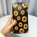 Long portefeuille zippé en cuir PU avec imprimé numérique de tournesol sur fond noir - Style Imprimé Tournesol (DX1975-1)