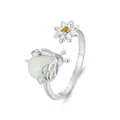 Luminous firefly and sunflower open ring in S925 sterling silver for women - Firefly Daisy Open Ring (SCR991-E)