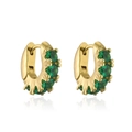 Vista macro di orecchini in oro 18K con sei zirconi verdi intarsiati e riflesso elegante - Zircone Verde